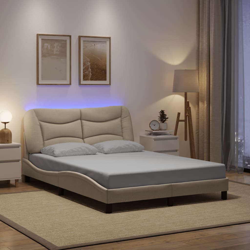 JUNG Vida Bettgestell mit LED ohne Matratze "Hvar" Creme 140x200 cm Stoff