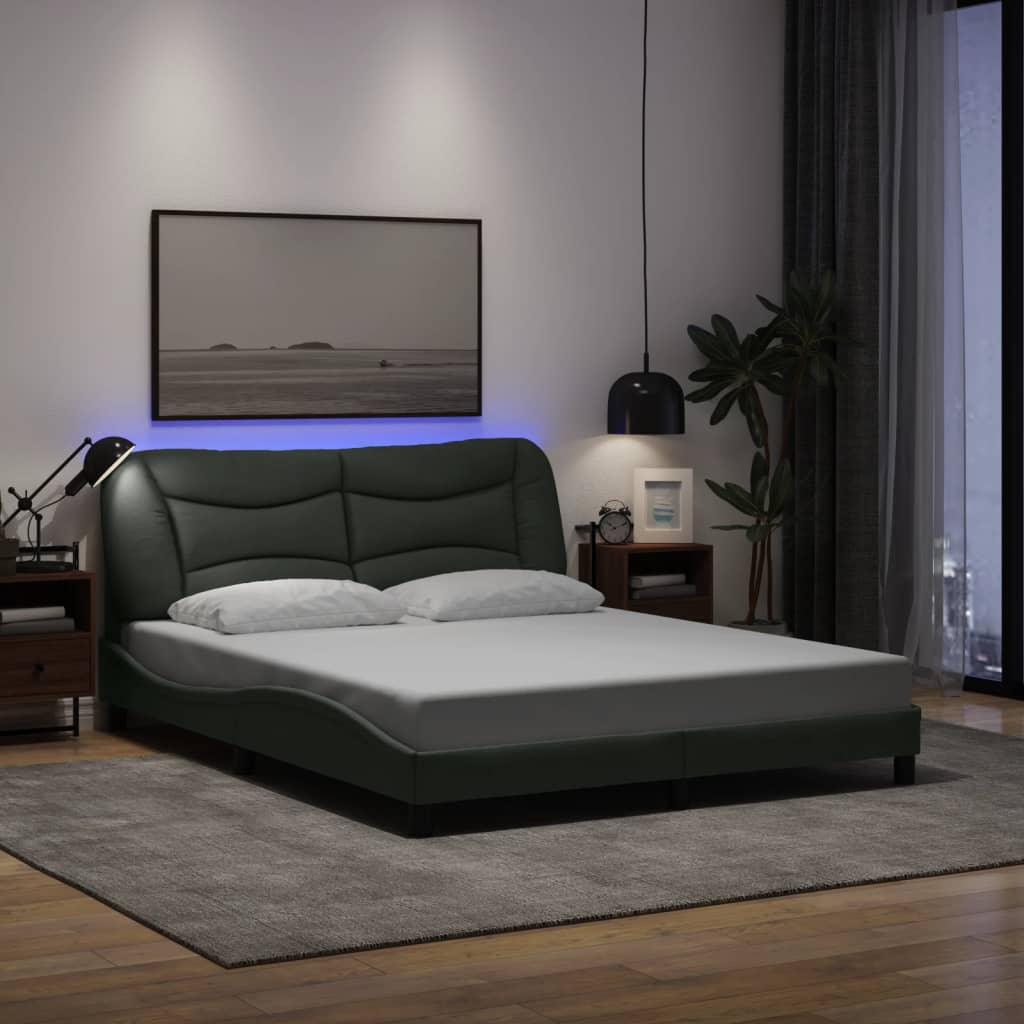 JUNG Vida Bettgestell mit LED ohne Matratze "Hvar" Dunkelgrau 160x200 cm Stoff