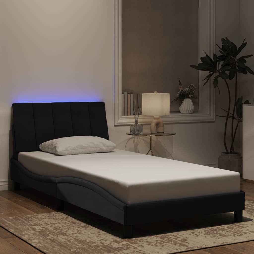 JUNG Vida Bettgestell mit LED ohne Matratze "Hanko" Schwarz 100x200 cm Samt