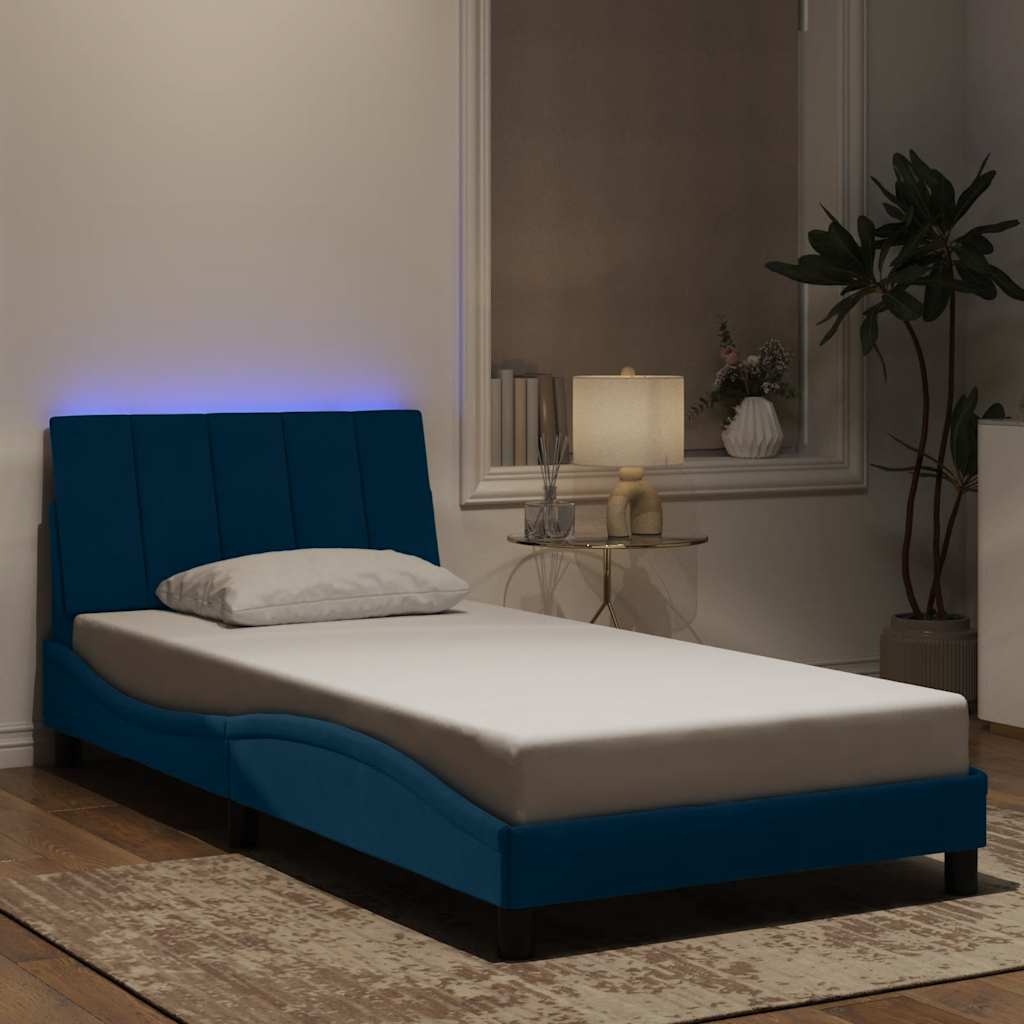JUNG Vida Bettgestell mit LED ohne Matratze "Hanko" Blau 100x200 cm Samt