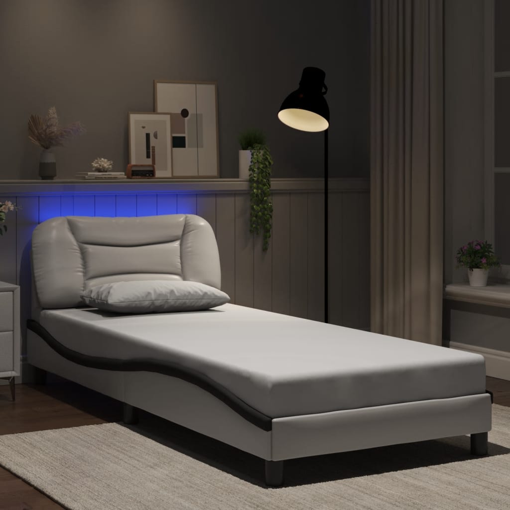 JUNG Vida Bettgestell mit LED ohne Matratze "Hvar" Weiß und Schwarz 90x200 cm
