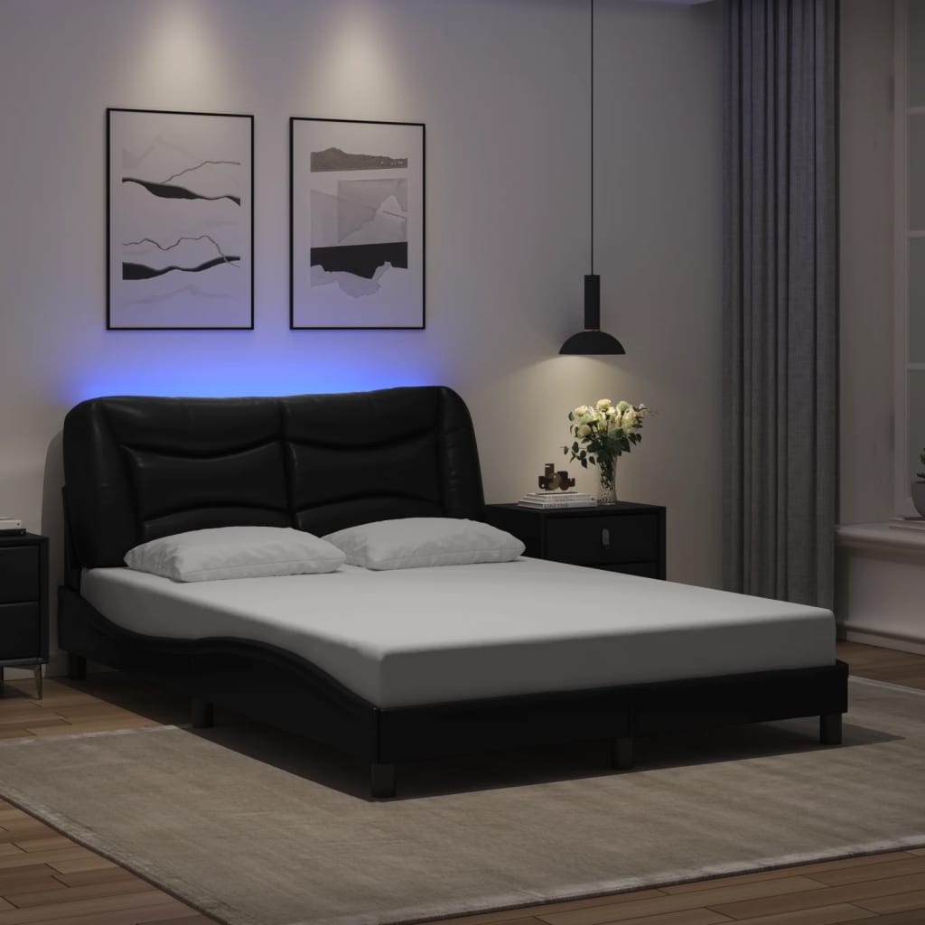JUNG Vida Bettgestell mit LED ohne Matratze "Hvar" Schwarz 140x190 cm