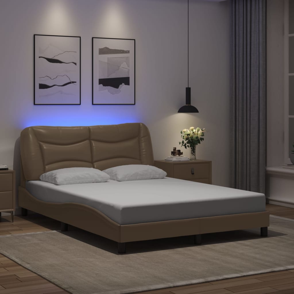 JUNG Vida Bettgestell mit LED ohne Matratze "Hvar" Cappuccino-Braun 140x190 cm