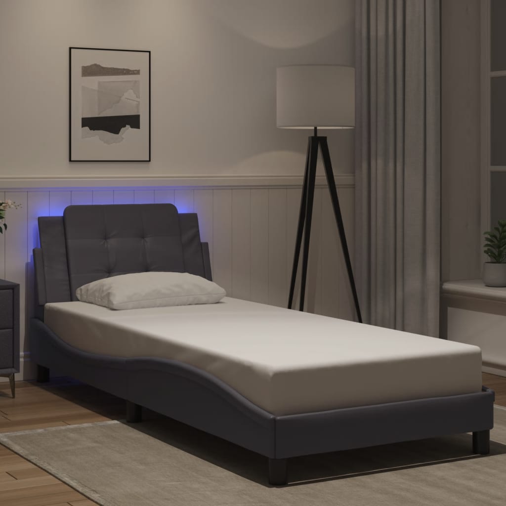 JUNG Vida Bettgestell mit LED ohne Matratze "Zadar" Grau 90x190 cm