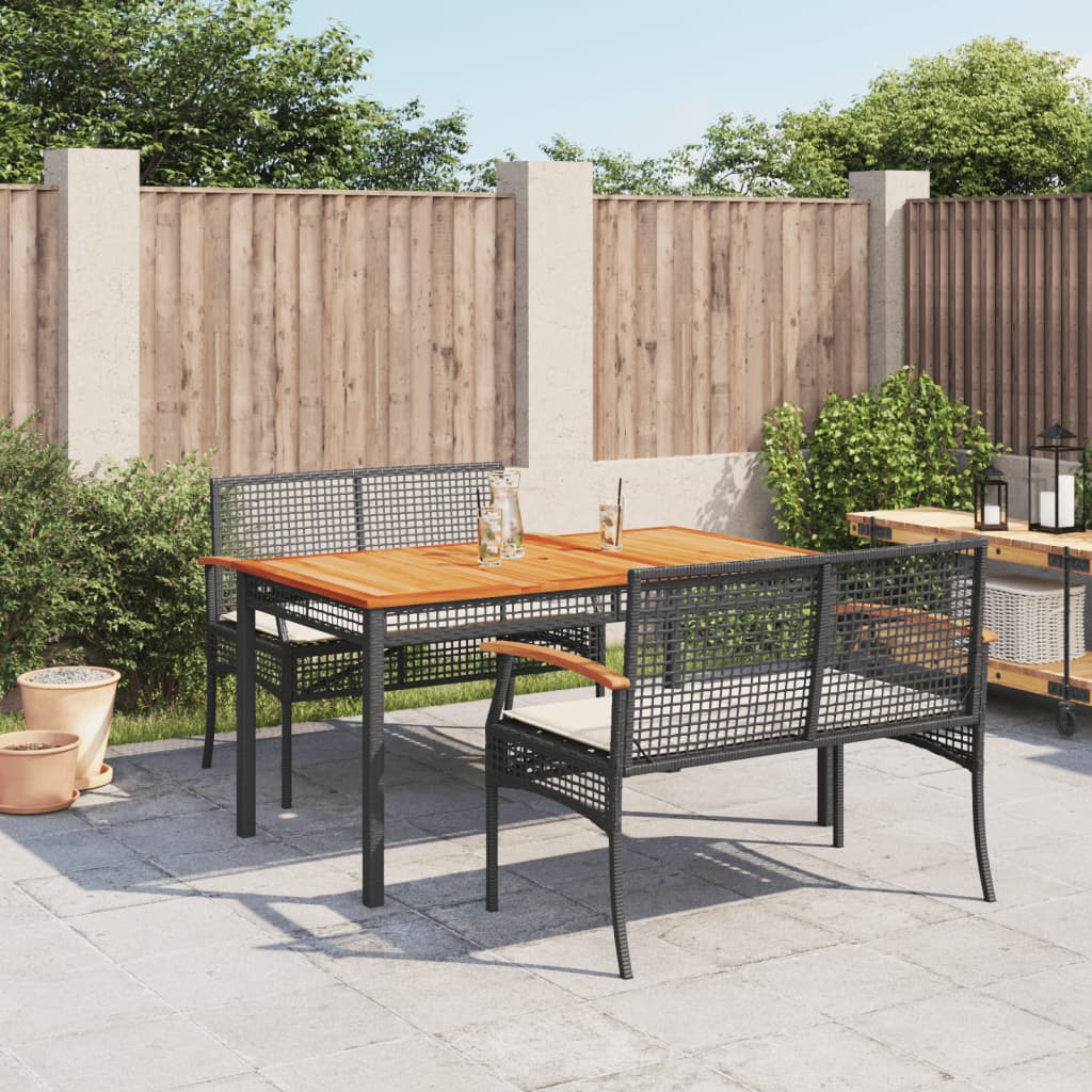 JUNG Vida 3-tlg. Garten-Essgruppe mit Kissen Schwarz Poly Rattan