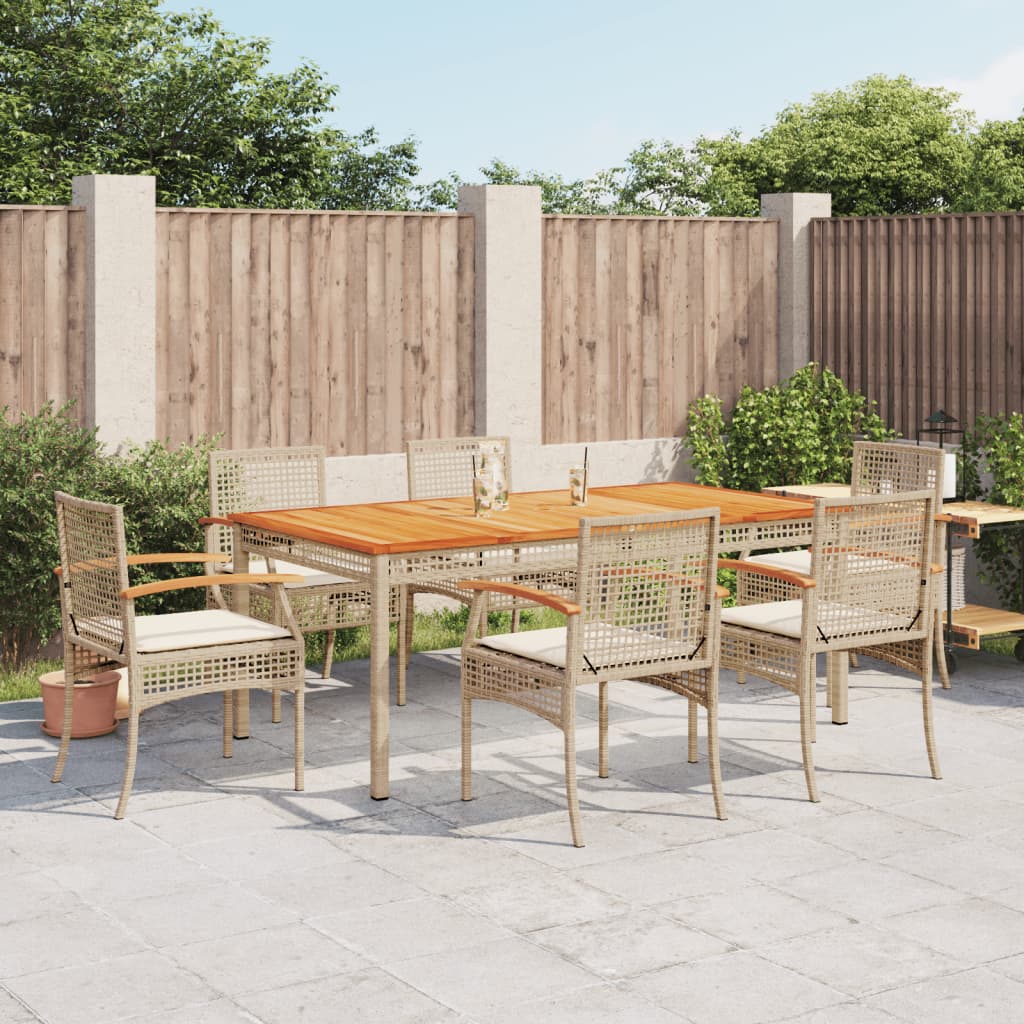 JUNG Vida 7-tlg. Garten-Essgruppe mit Kissen Beige Poly Rattan