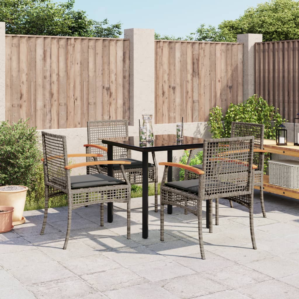 JUNG Vida 5-tlg. Garten-Essgruppe mit Kissen Grau Poly Rattan