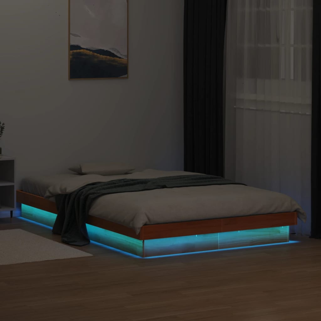JUNG Vida Massivholzbett mit LED-Beleuchtung Wachsbraun 140x190 cm Kiefer
