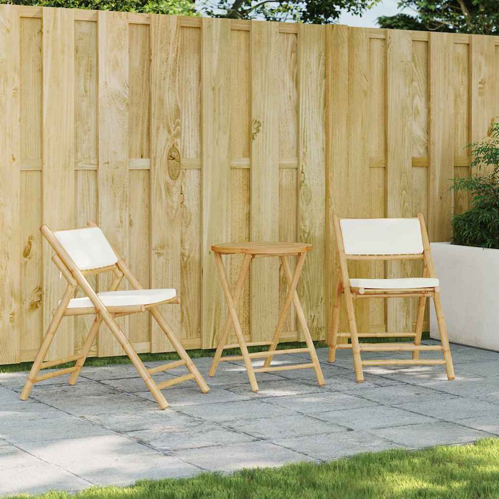 JUNG Vida 3-tlg. Bistro-Set Klappbar mit Cremeweißen Kissen Bambus