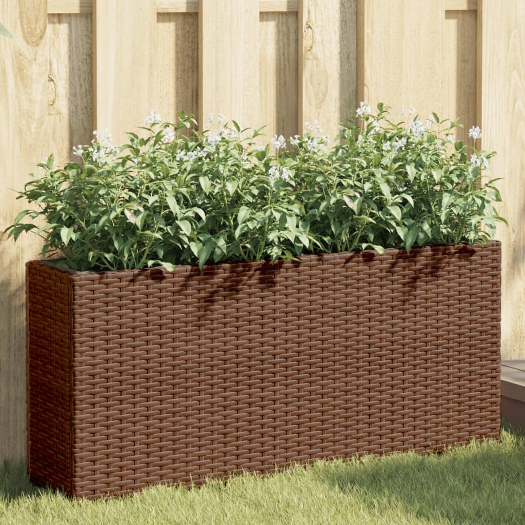 JUNG Vida Pflanzkübel mit 2 Töpfen 2 Stk. Braun 90x20x40 cm Poly Rattan