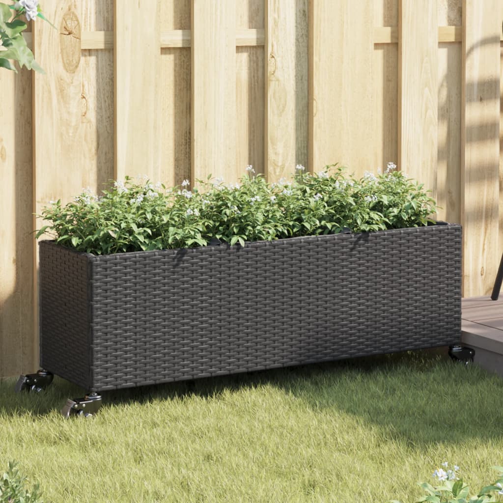 JUNG Vida Pflanzkübel mit Rollen 2 Stk. Schwarz 107x32x38 cm Poly Rattan