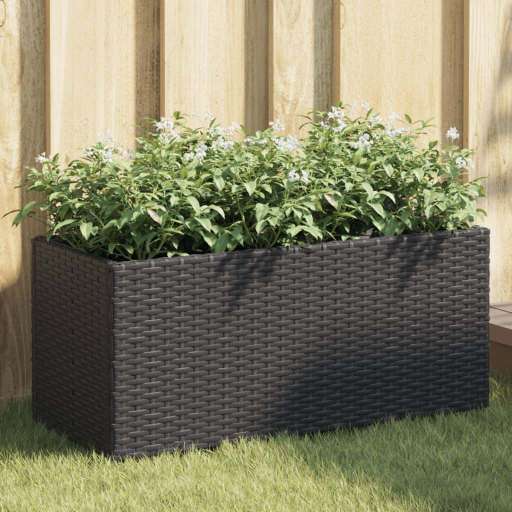 JUNG Vida Pflanzkübel mit 2 Töpfen 2 Stk. Schwarz 72x30x32 cm Poly Rattan