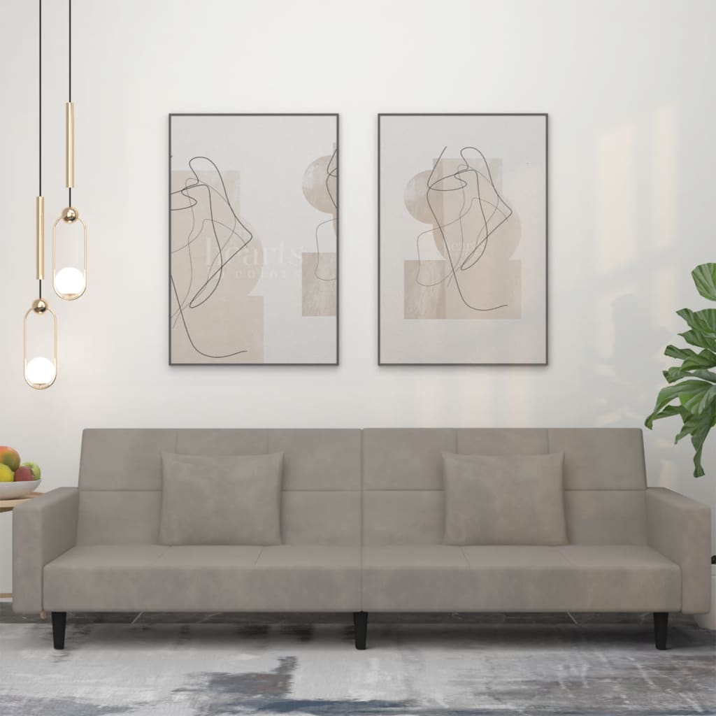 JUNG Vida Schlafsofa 2-Sitzer mit 2 Kissen Hellgrau Samt
