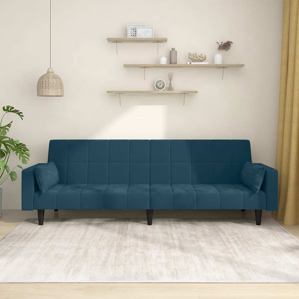 JUNG Vida Schlafsofa 2-Sitzer mit 2 Kissen Blau Samt