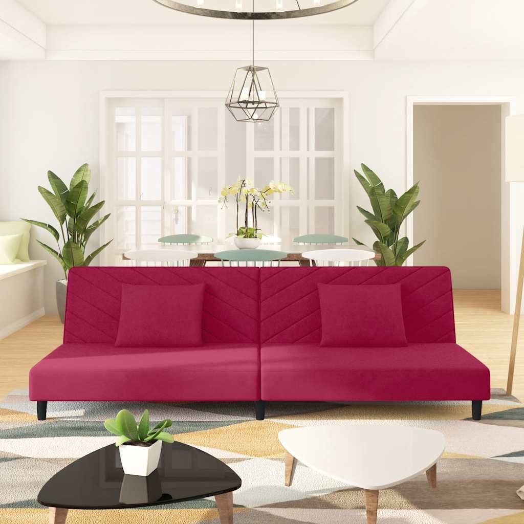 JUNG Vida Schlafsofa 2-Sitzer mit 2 Kissen Weinrot Samt