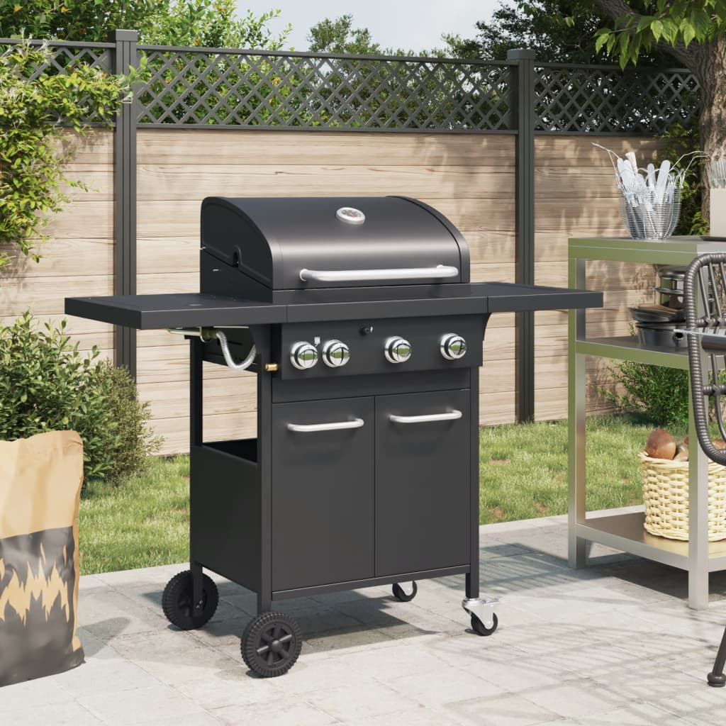 JUNG Vida Gasgrill mit 4 Flammen Schwarz Pulverbeschichteter Stahl