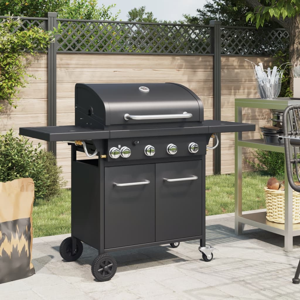 JUNG Vida Gasgrill mit 5 Flammen Schwarz Pulverbeschichteter Stahl