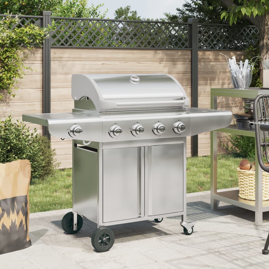 JUNG Vida Gasgrill mit 5 Flammen Silbern Edelstahl