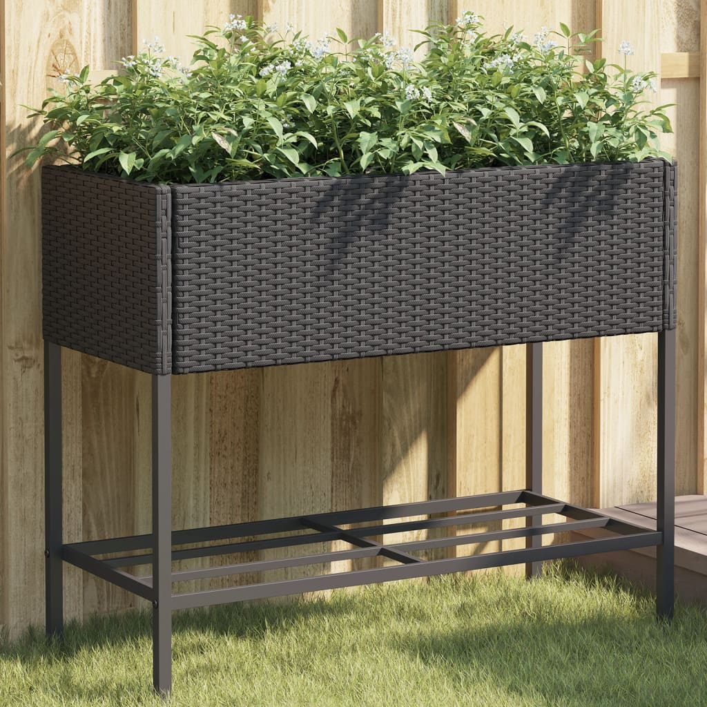 JUNG Vida Pflanzkübel mit Ablage Schwarz Poly Rattan