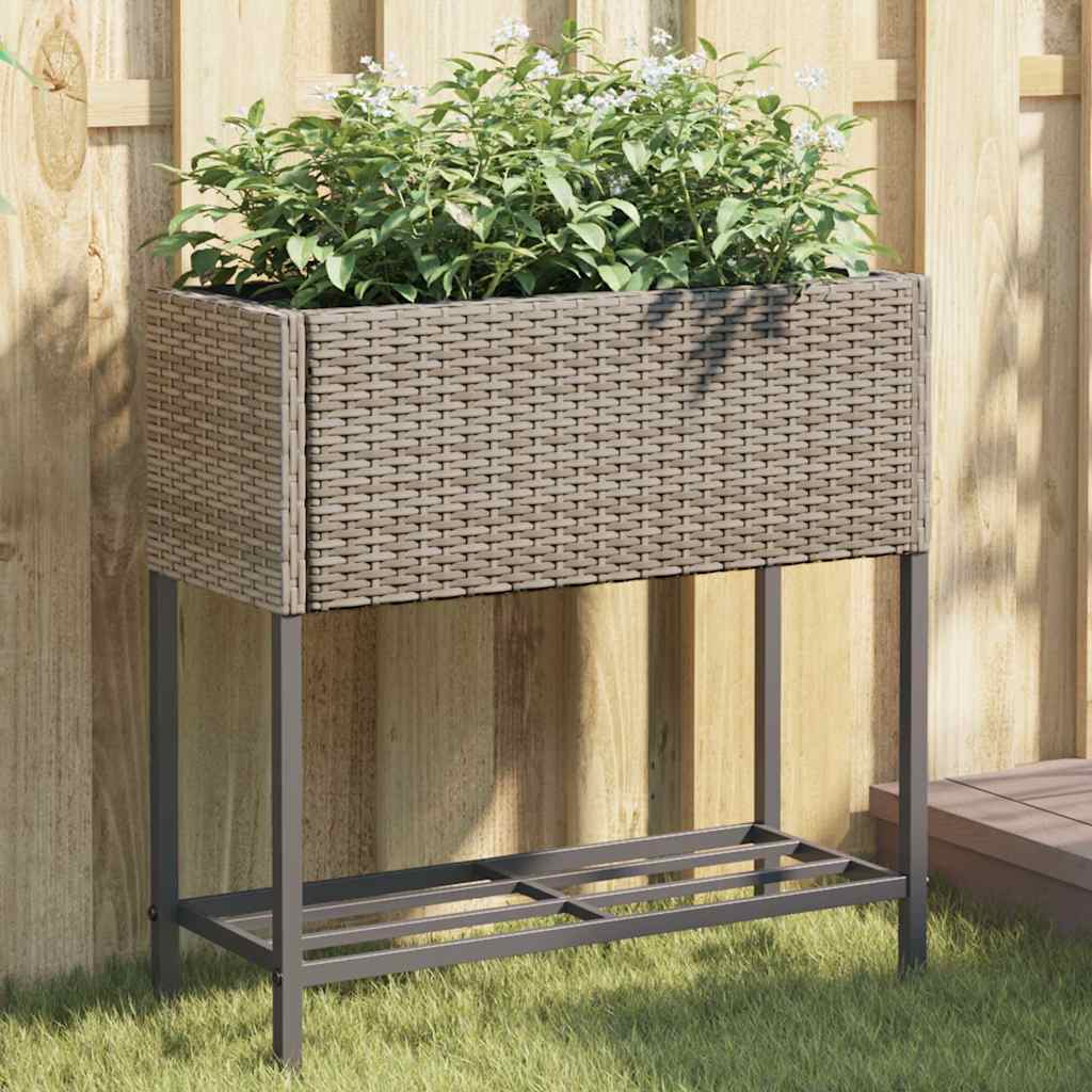 JUNG Vida Pflanzkübel mit Ablage Grau Poly Rattan