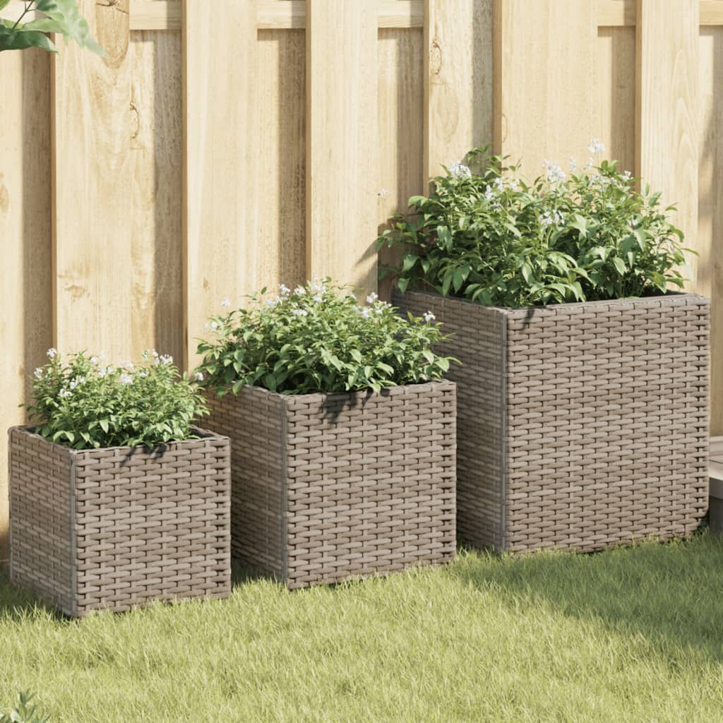 JUNG Vida Pflanzkübel 3 Stk. Grau Poly Rattan