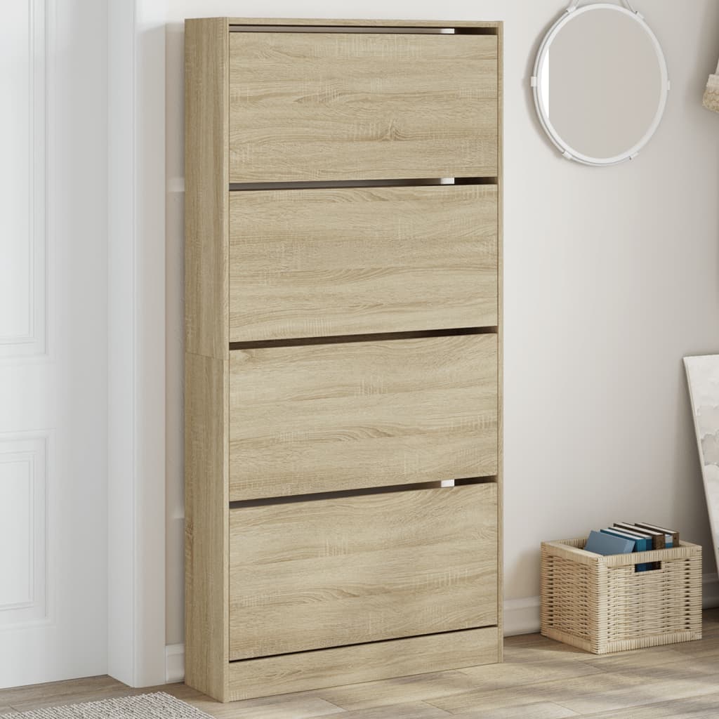 JUNG Vida Schuhschrank mit 4 Klappen Sonoma-Eiche 80x21x163,5 cm