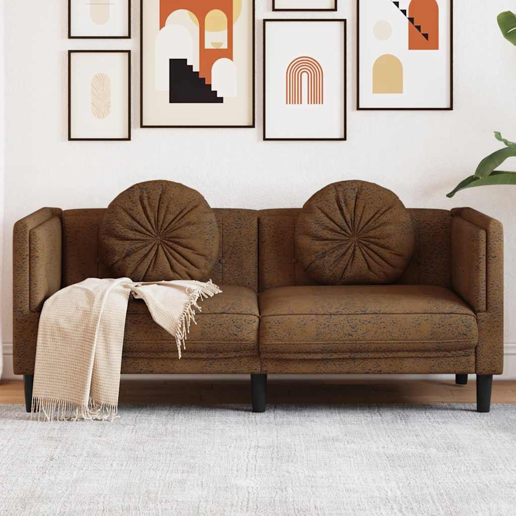 JUNG Vida 2-Sitzer Sofa mit Kissen Braun Kunstleder Wildleder-Optik