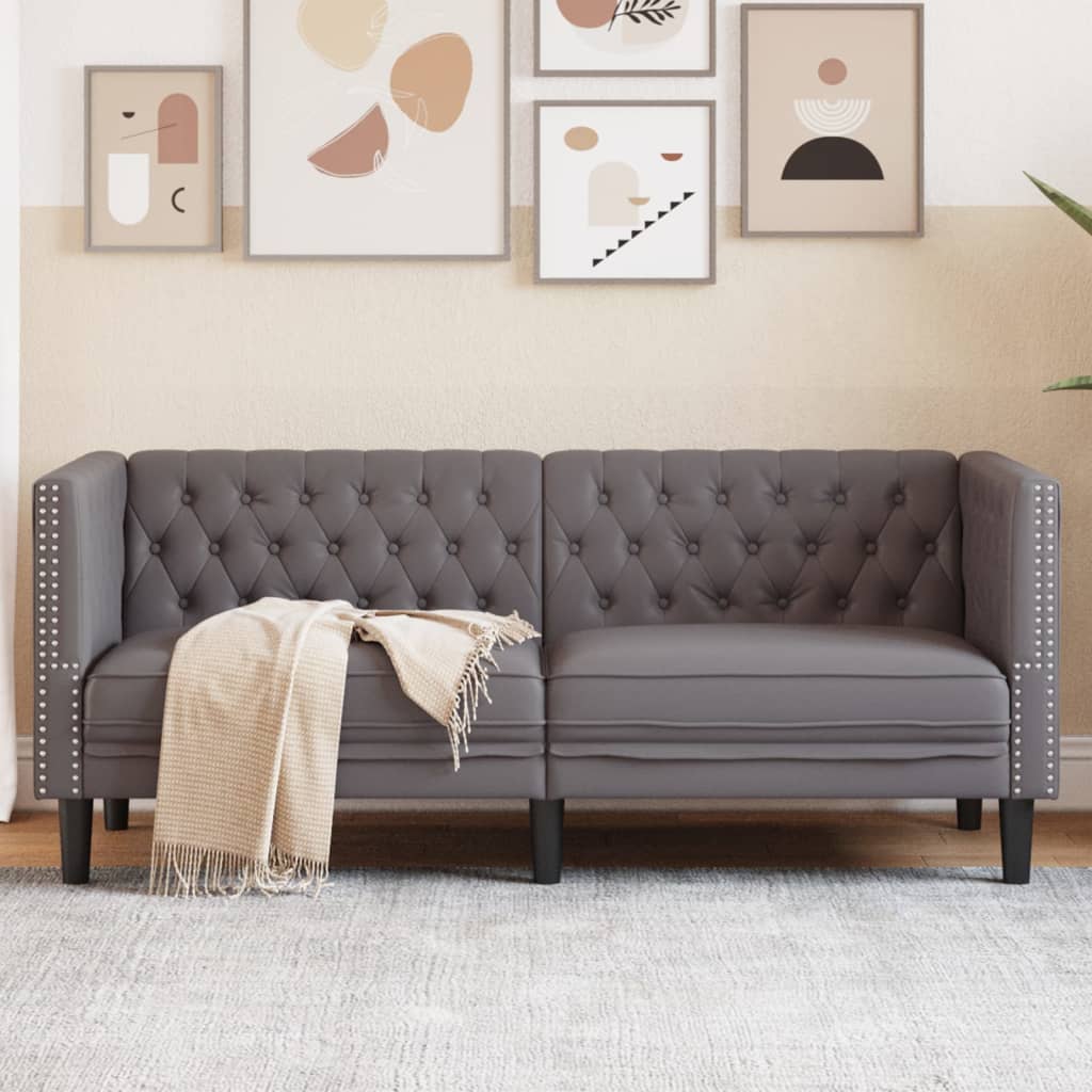 JUNG Vida Chesterfield-Sofa 2-Sitzer Grau Kunstleder