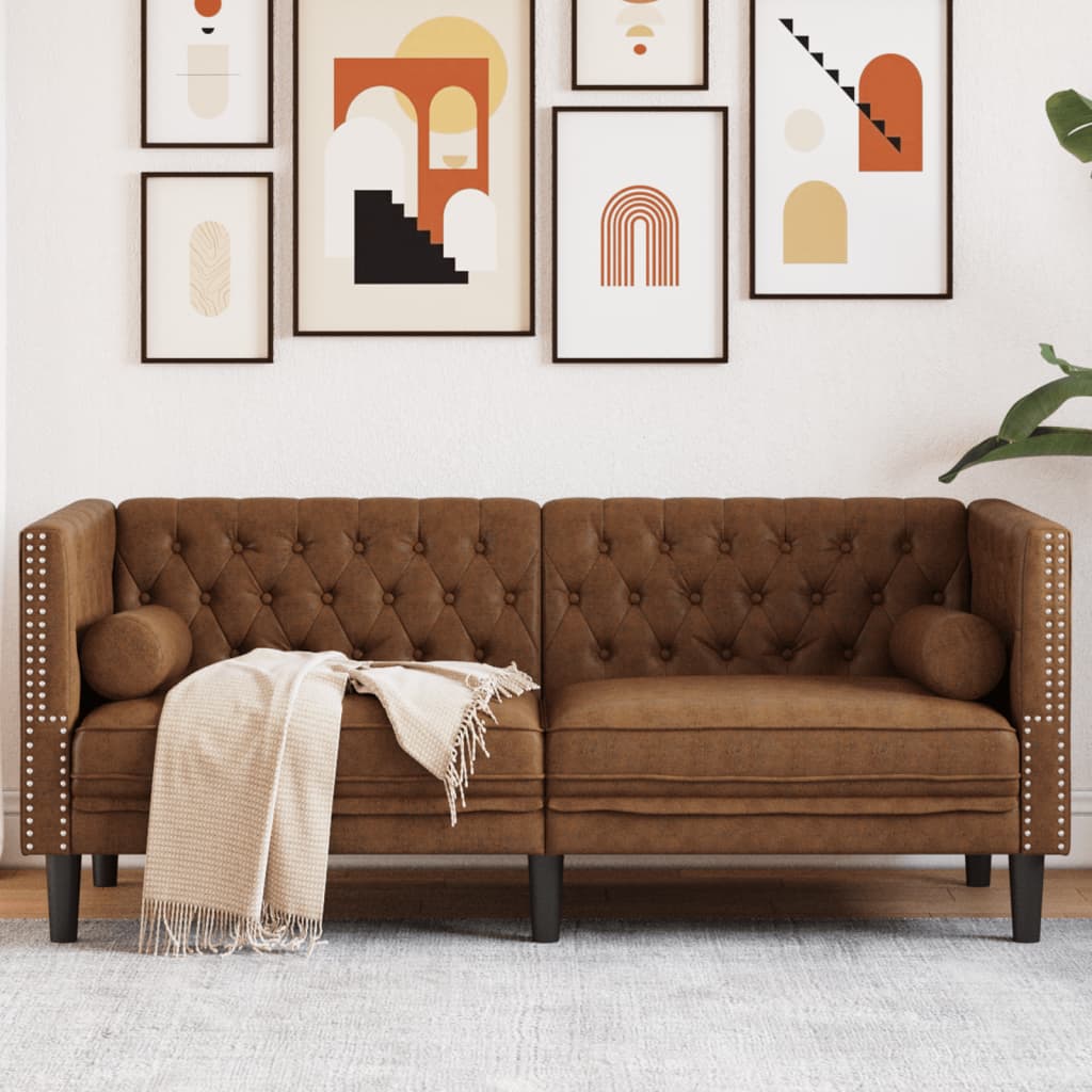 JUNG Vida Chesterfield-Sofa 2-Sitzer Braun Kunstleder in Wildleder-Optik