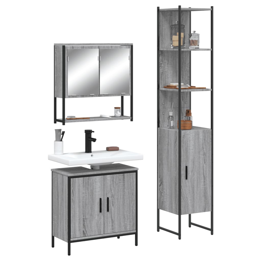 JUNG Vida 3-tlg. Badmöbel-Set Grau Sonoma Holzwerkstoff