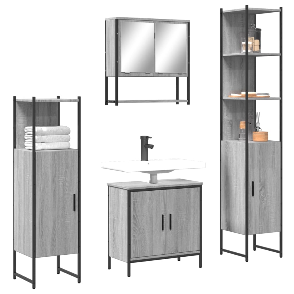 JUNG Vida 4-tlg. Badmöbel-Set Grau Sonoma Holzwerkstoff