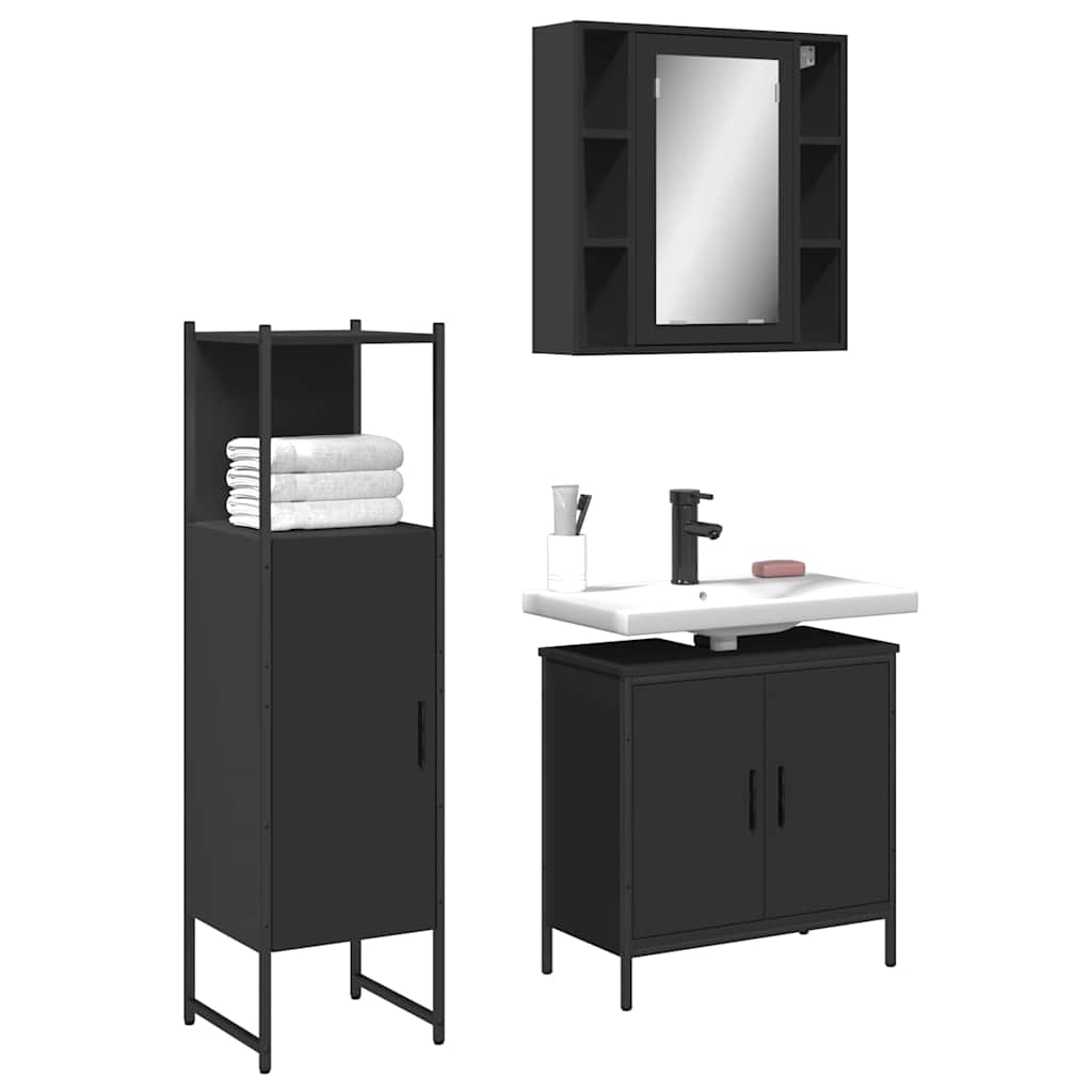 JUNG Vida 3-tlg. Badmöbel-Set Schwarz Holzwerkstoff