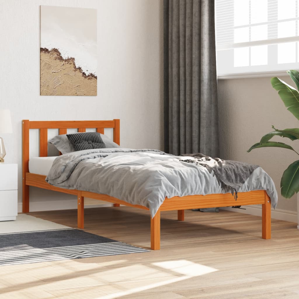 JUNG Vida Massivholzbett ohne Matratze Wachsbraun 90x190 cm Kiefernholz