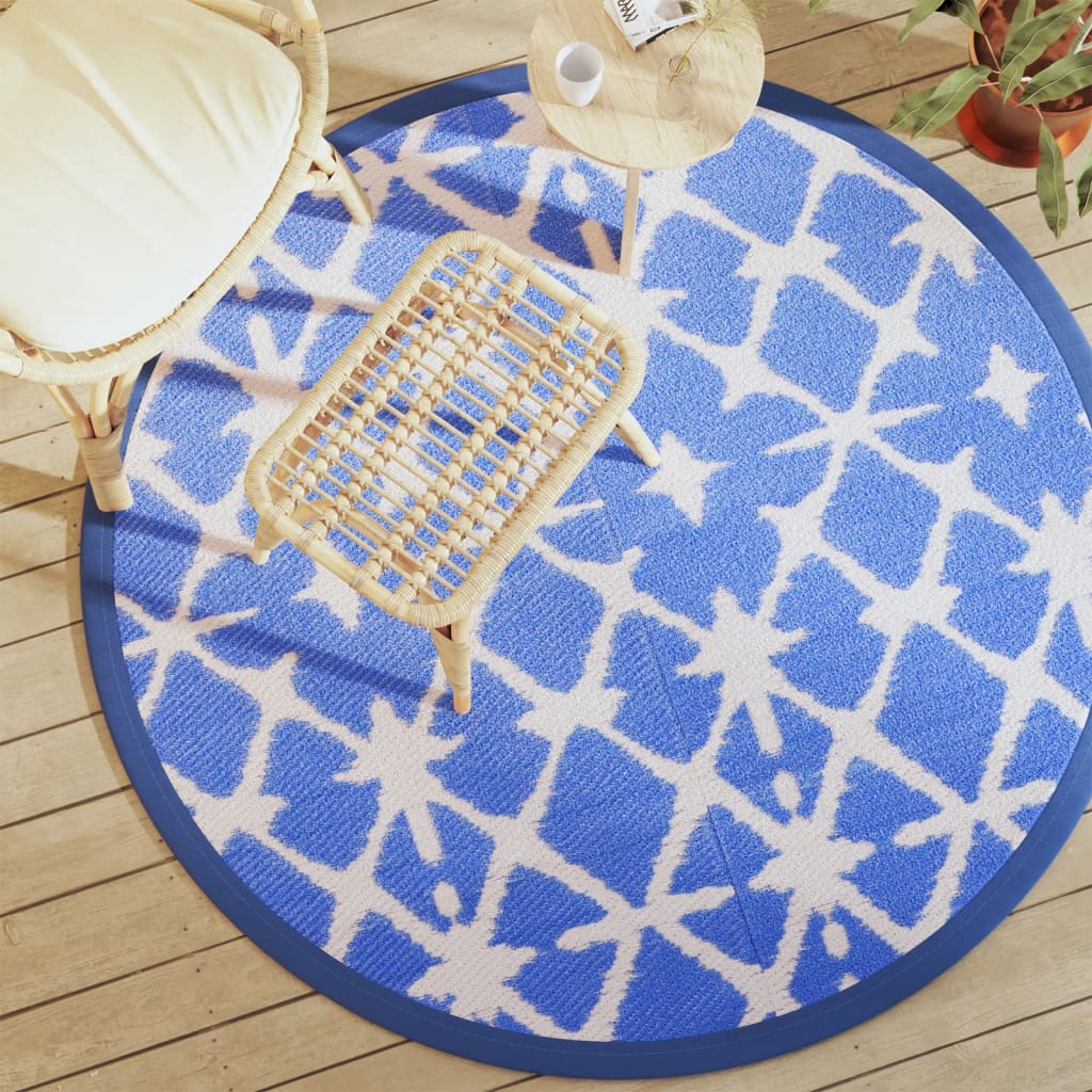 JUNG Vida Outdoor-Teppich ARAKIL Blau und Weiß Ø160 cm PP