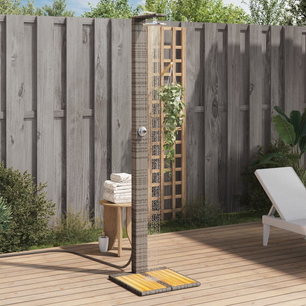 JUNG Vida Gartendusche Grau 50x55x224 cm Poly Rattan und Akazienholz