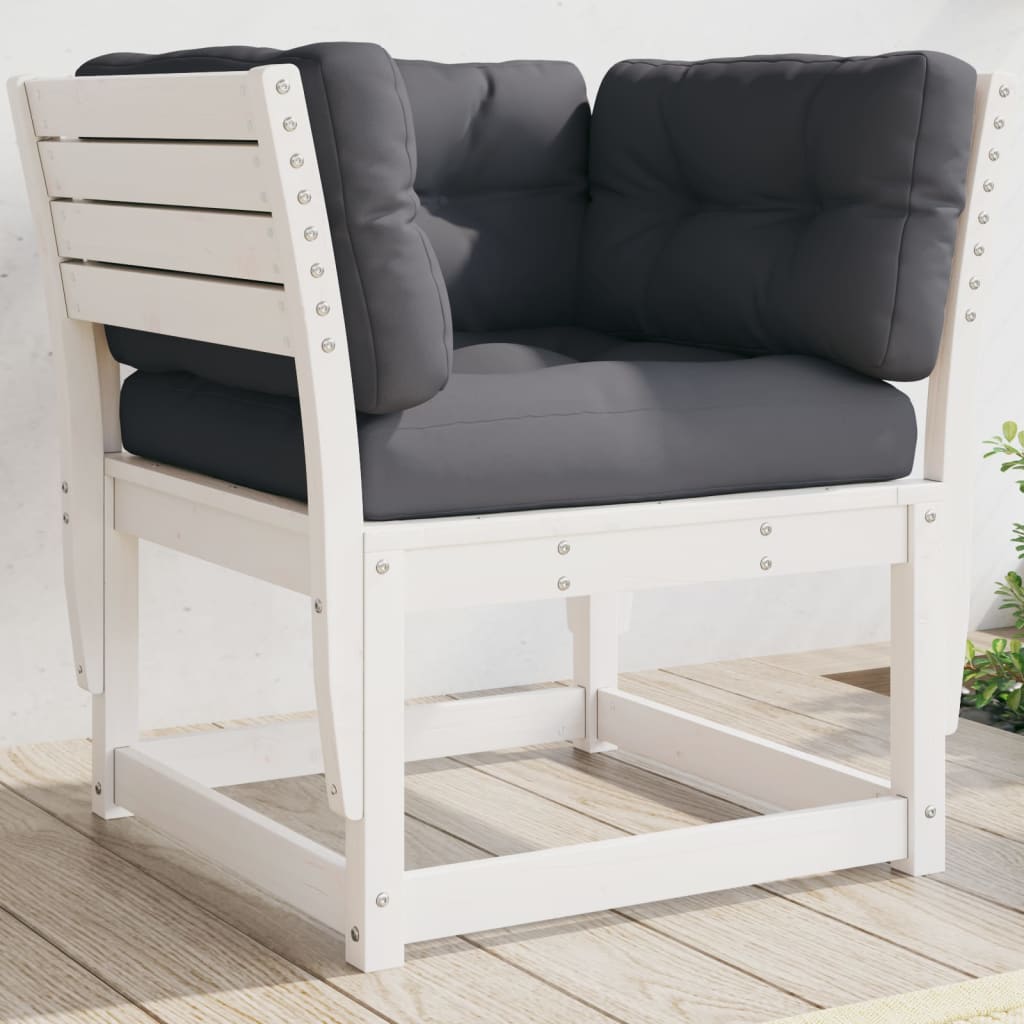 JUNG Vida Gartensofa mit Armlehnen und Kissen Weiß Massivholz Kiefer