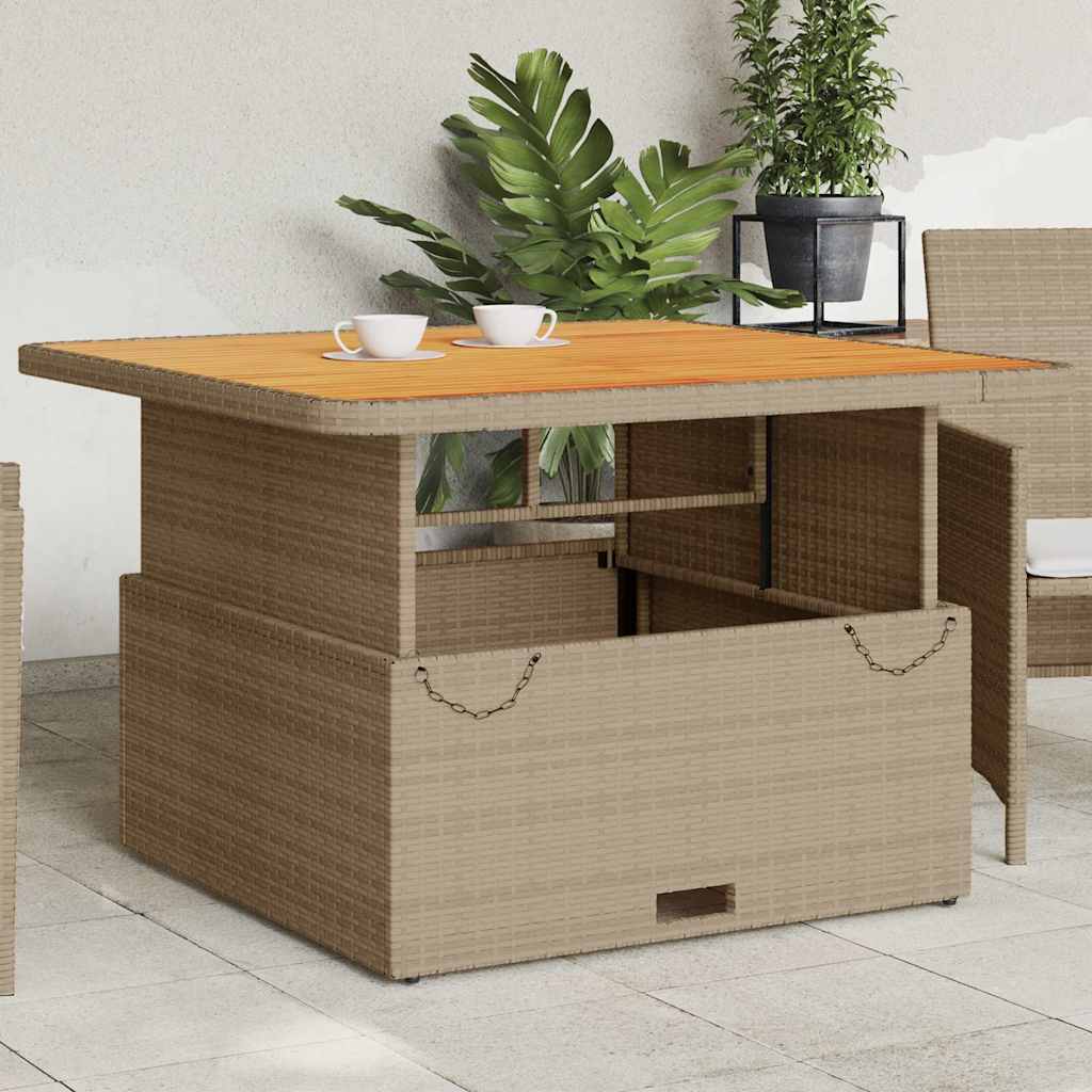JUNG Vida Gartentisch Beige 110x110x71 cm Poly Rattan und Akazienholz