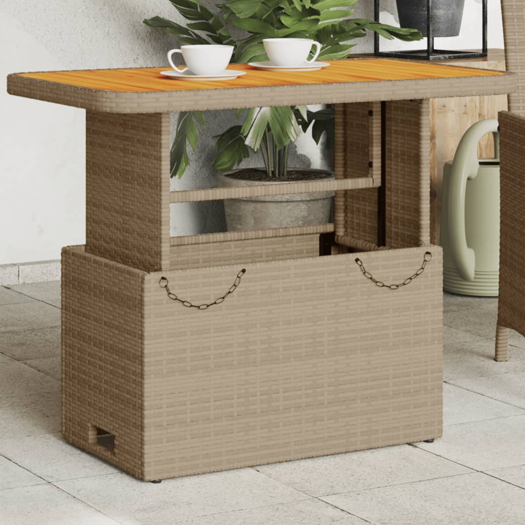 JUNG Vida Gartentisch Beige 90x55x71 cm Poly Rattan und Akazienholz