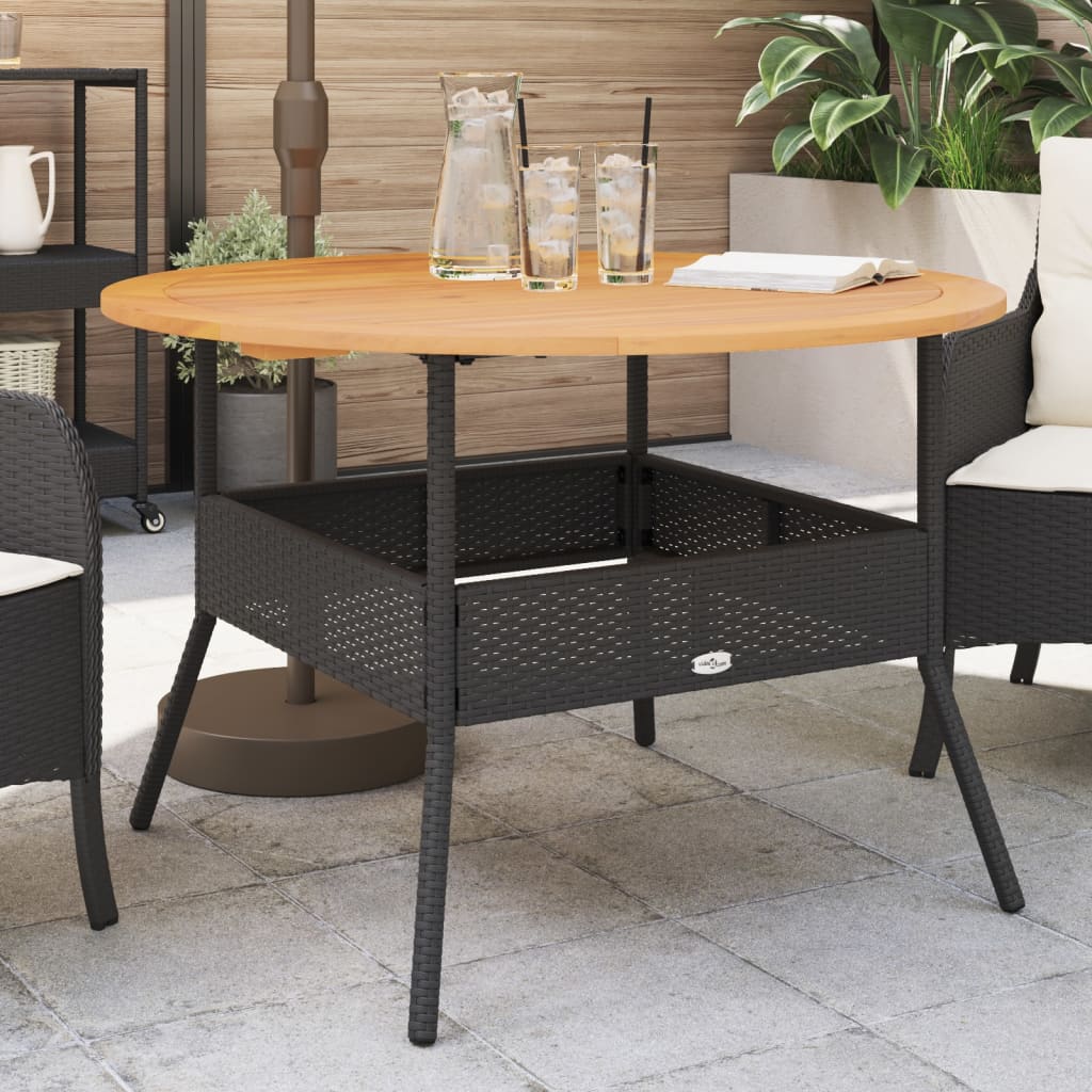 JUNG Vida Gartentisch mit Holzplatte Schwarz Ø110x71 cm Poly Rattan