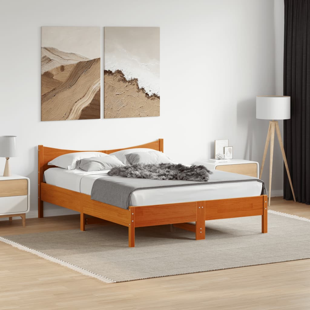 JUNG Vida Massivholzbett ohne Matratze Wachsbraun 140x190 cm Kiefernholz
