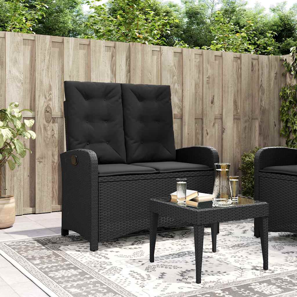 JUNG Vida Gartenbank Verstellbar mit Kissen Schwarz Poly Rattan
