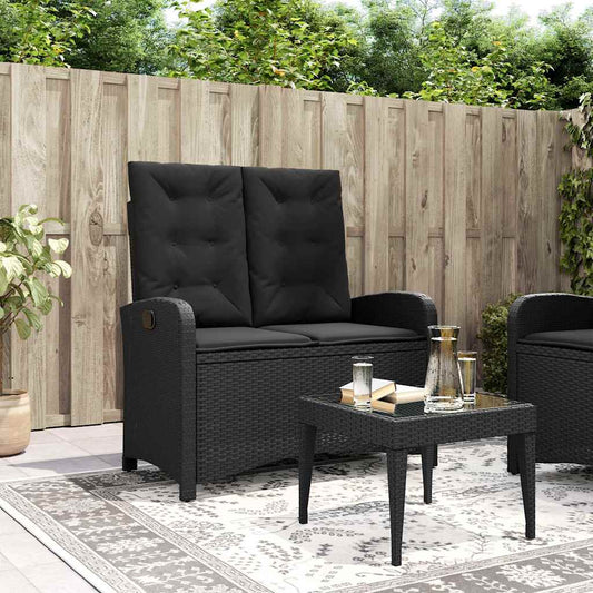 JUNG Vida Gartenbank Verstellbar mit Kissen Schwarz Poly Rattan