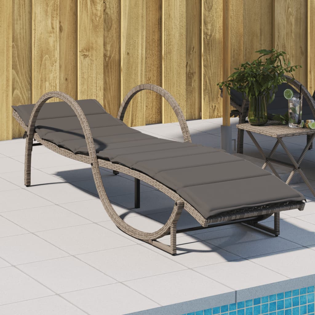 JUNG Vida Sonnenliege mit Auflage Grau 60x199x42 cm Poly Rattan