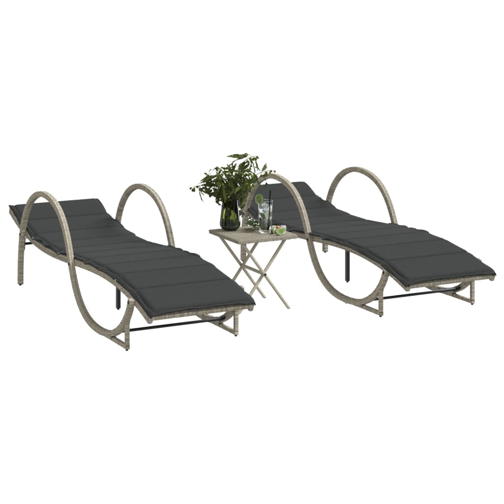 JUNG Vida Sonnenliegen 2 Stk. mit Tisch Hellgrau Poly Rattan