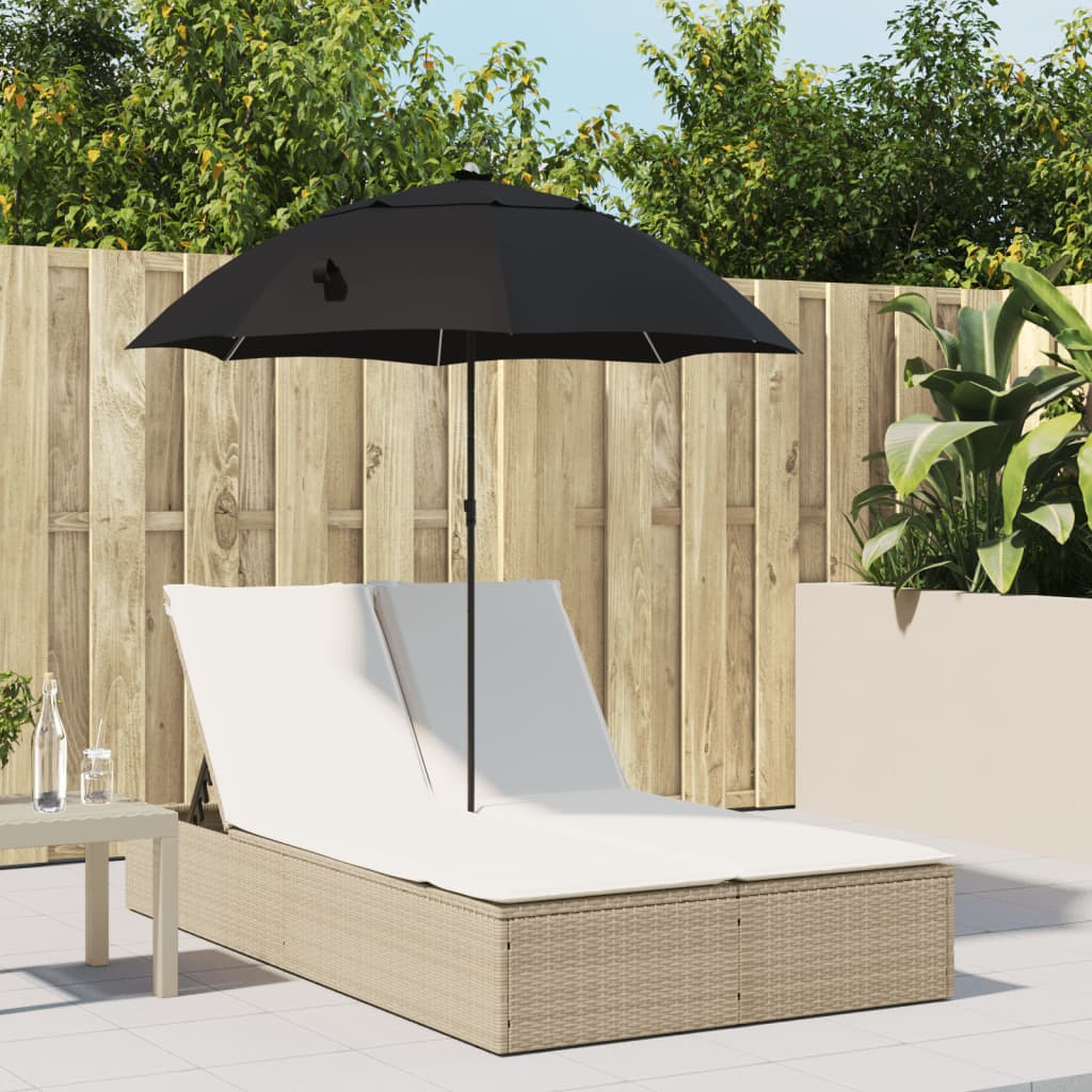 JUNG Vida Doppel-Sonnenliege mit Kissen & Sonnenschirm Beige Poly Rattan