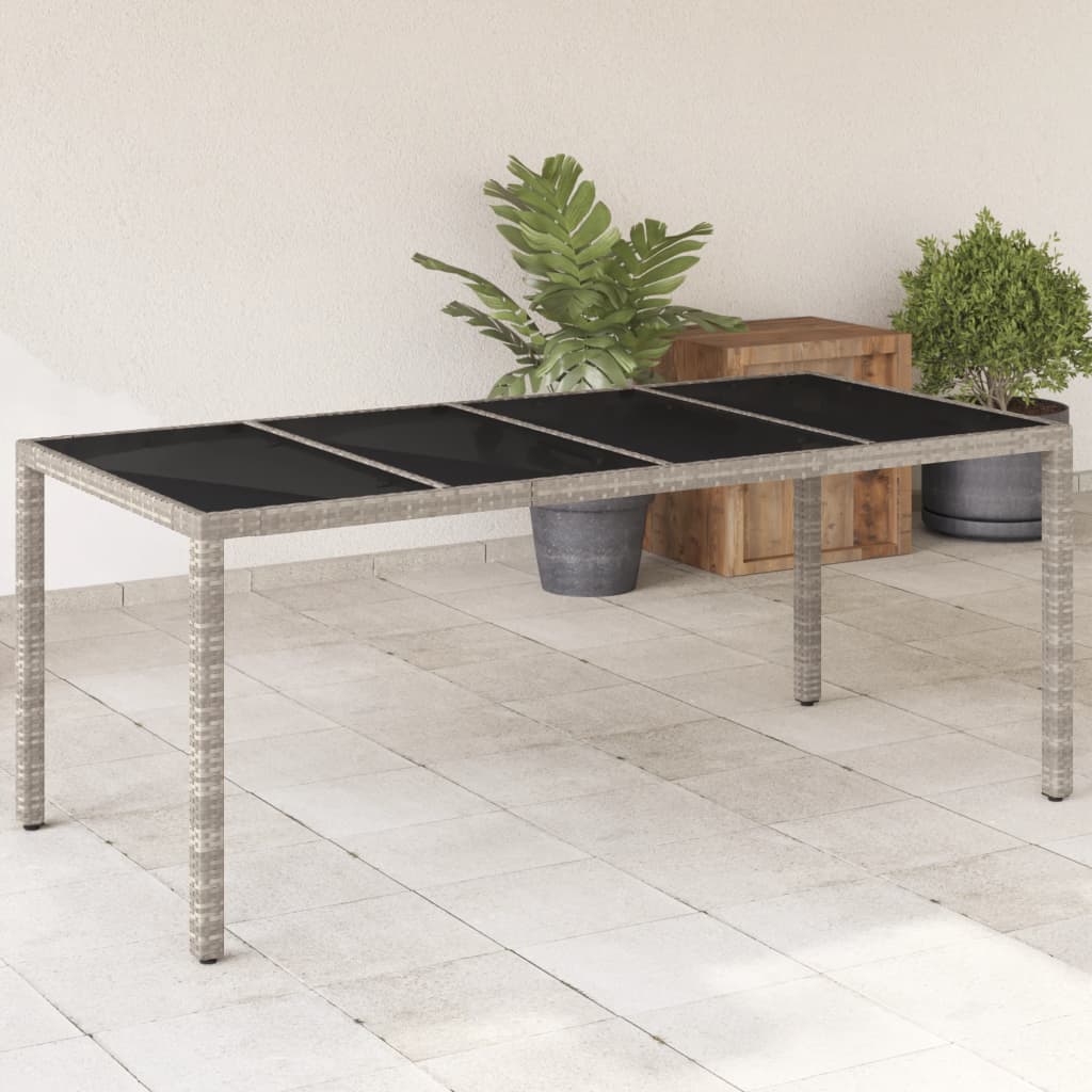 JUNG Vida Gartentisch mit Glasplatte Hellgrau 190x90x75 cm Poly Rattan