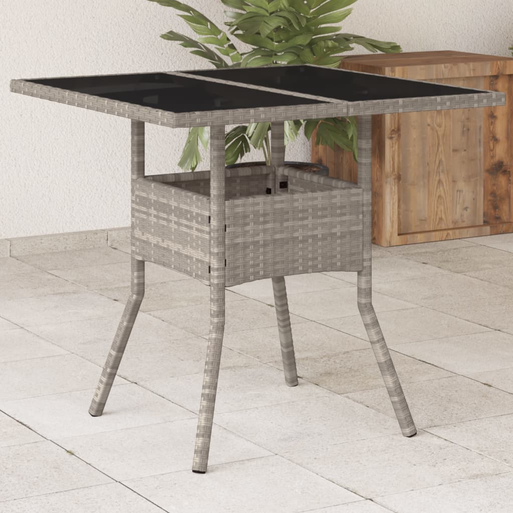 JUNG Vida Gartentisch mit Glasplatte Hellgrau 80x80x75 cm Poly Rattan