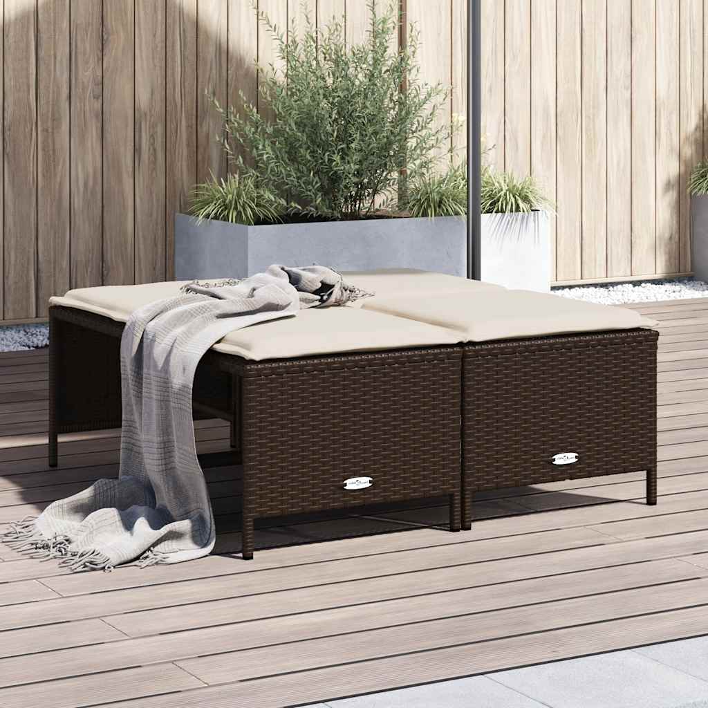 JUNG Vida Gartenhocker mit Kissen 4 Stk. Braun Poly Rattan