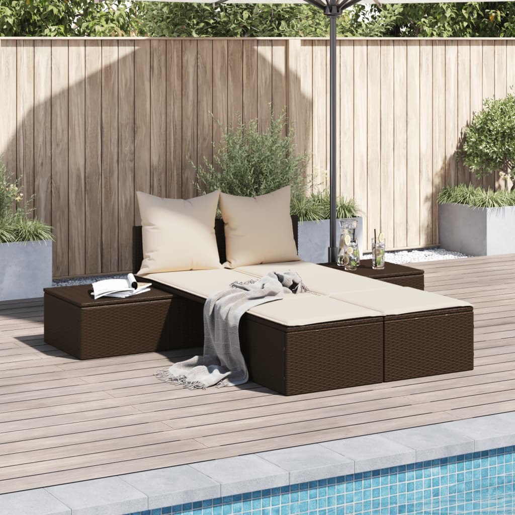 JUNG Vida Doppel-Sonnenliege mit Auflagen Braun Poly Rattan