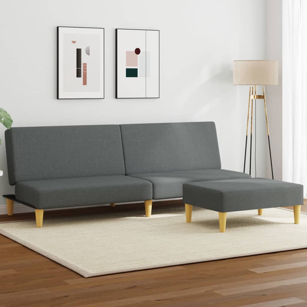 JUNG Vida Schlafsofa 2-Sitzer mit Kissen und Fußhocker Dunkelgrau Samt